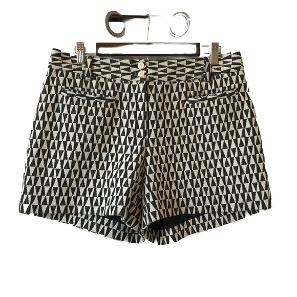 Anthropologie Cartonnier Neda Shorts Black White Geometric Print 4” Retro Mod 10 - Picture 1 of 10